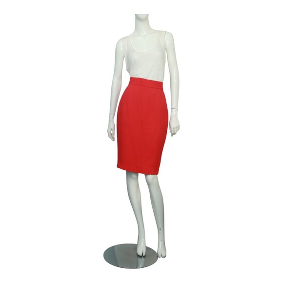 Thierry Mugler Red Knee Length Back Vent Viscose Blend Classy Pencil Skirt